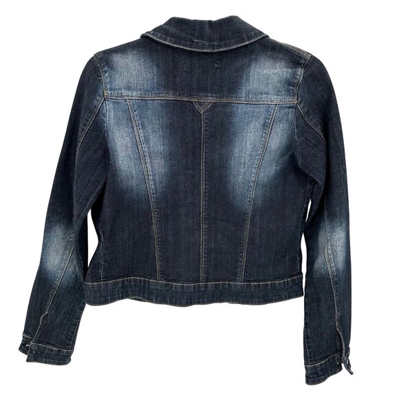 Makers Of True Originals Womens Blue Distressed Button Denim Jacket Sz M FLAW - Picture 3 of 10